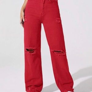 shein high-rise distressed boyfriend jeans
